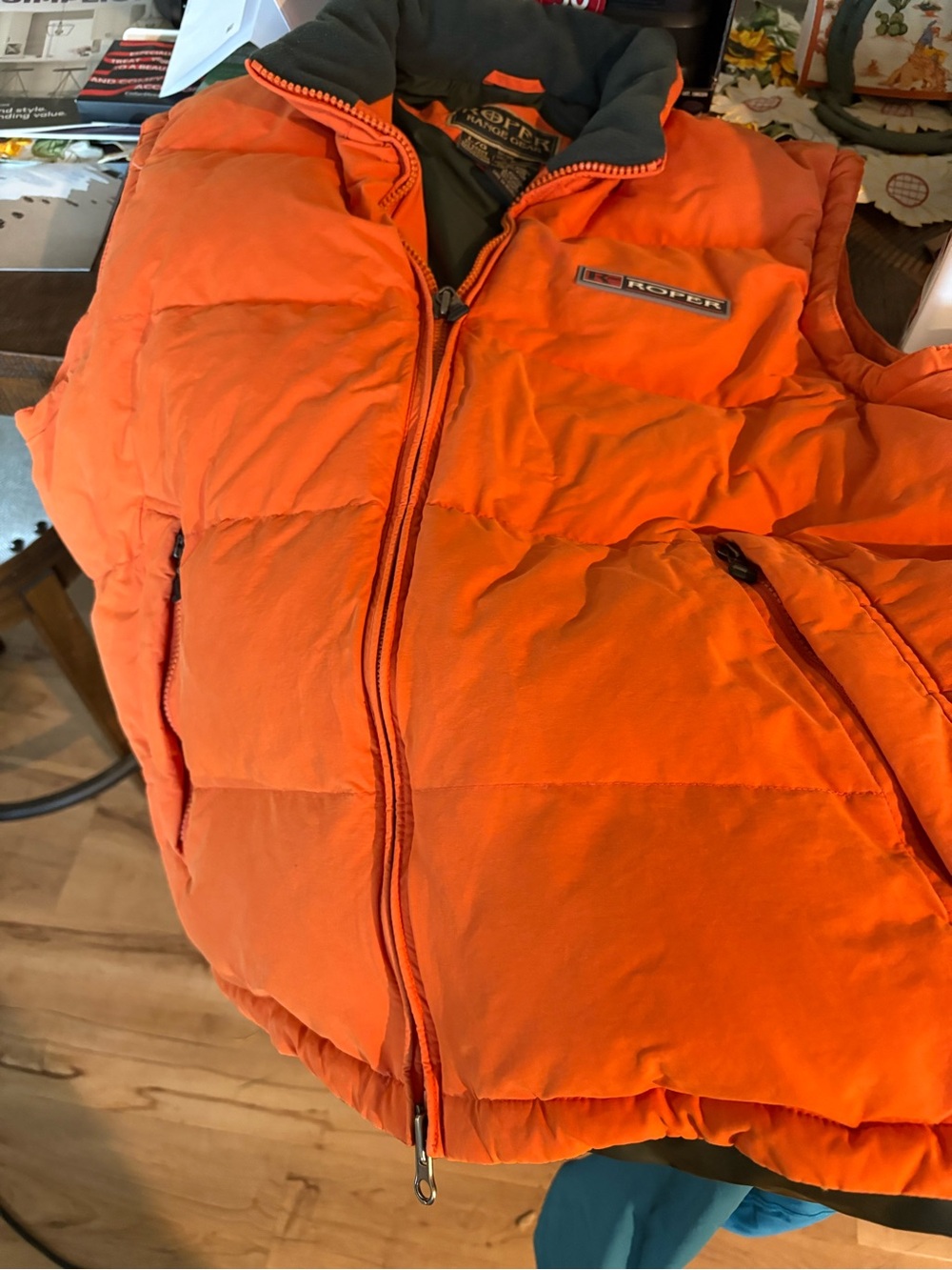 Roper Bright Orange Quilted Puffer Vest with Black Interior